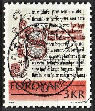 FRIMÆRKER FÆRØERNE | 1981 | AFA 61 | Historiske skrifter - 3,00 kr. flerfarvet - Lux Stemplet